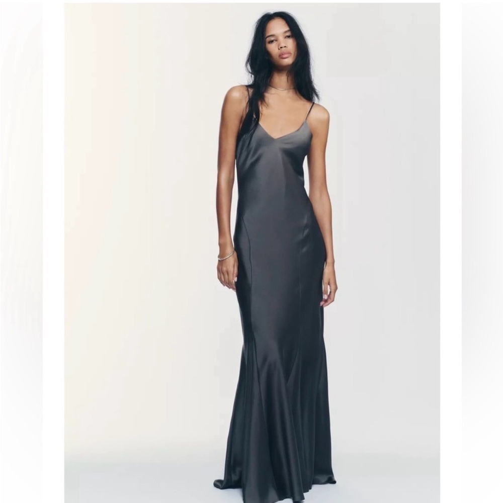 Zara satin effect ling dress charcoal 8393/331